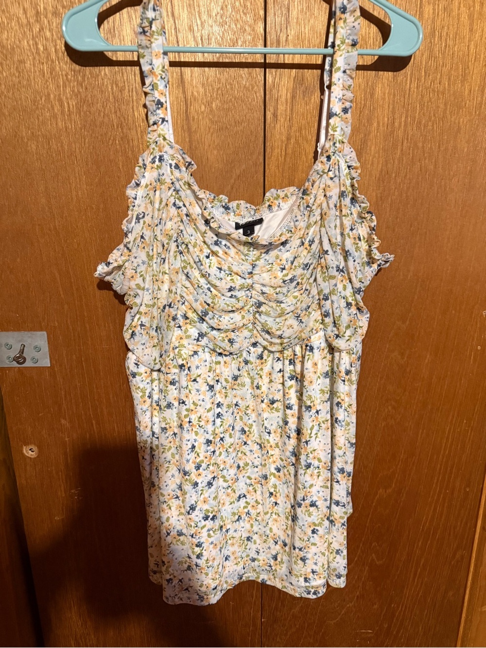 torrid White Floral Ruched Mesh Camisole with Yellow & Blue